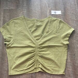 American Eagle Green Ruched Crop Top